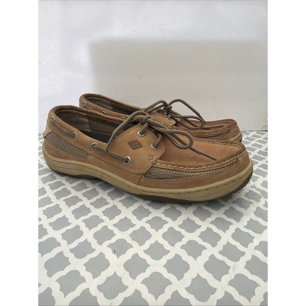 Sperry Top-Sider Tan Leather Mesh Tarpon 2-Eye Boat Shoes 0771246 Men's 8.5